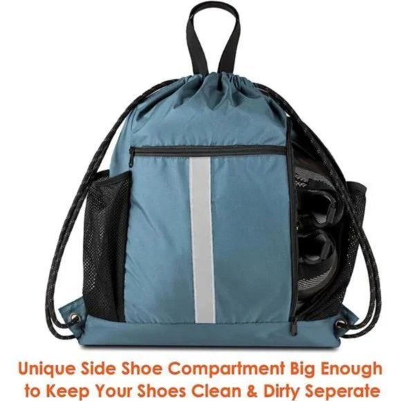 New Drawstring Backpack Sports Gym Bag Blue - Picture 2 of 7